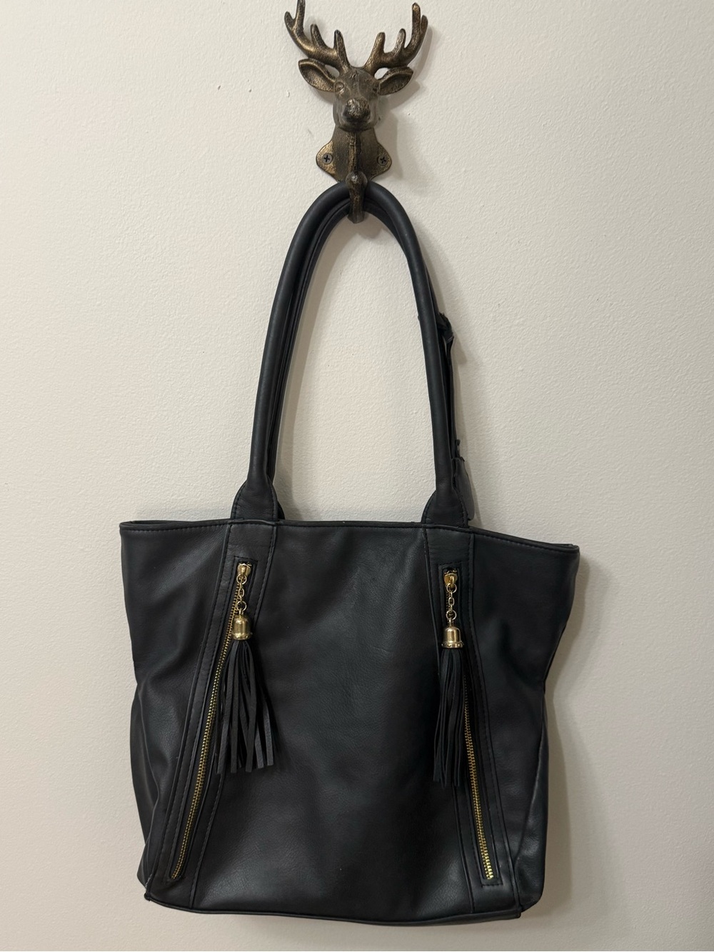 Browning Black Faux Leather Concealed Carry Tote Bag Tassel Zip Purse